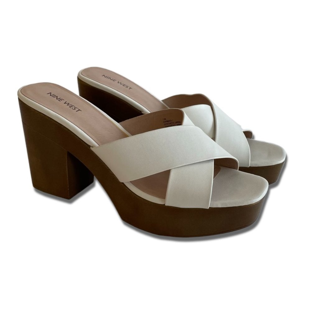 Nine West Women's Karma CrissCross Platform Heel or Sandal in WHITE Size 12